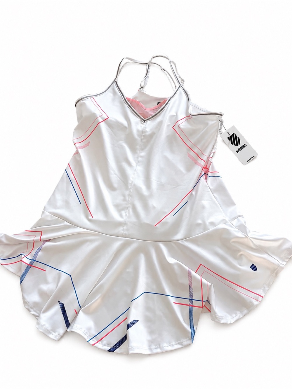 K-Swiss Tennis Dress NWT White Pink Blue Strappy Athletic Dress Size Medium